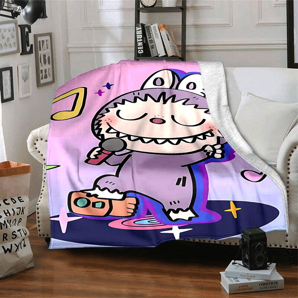 1Pc Labubu Cute Cartoon Blanket Soft Comfortable Polyester Blanket All Season Cozy Throw Bedroom Office Outdoor Use Christmas Gift Choice Print Home B