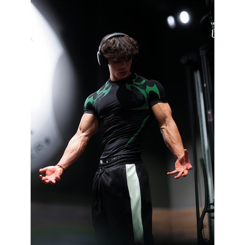 New Sports Printed Short Sleeved Seamless Design Shirt, Fitness T-shirt Suitable for Gym Running Muscles