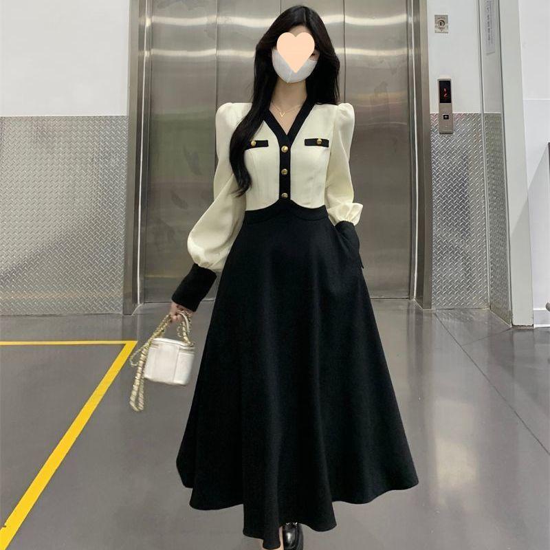 French Autumn Plus Size Hepburn Style Slimming Waist Dress for Women.