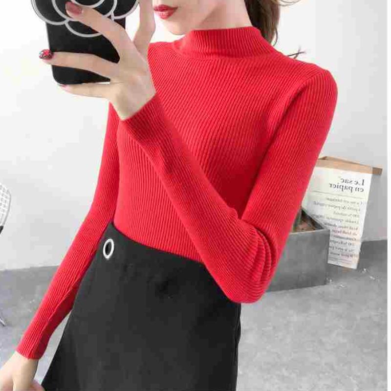 Autumn Half High Collar Pullover Sweater for Women Slim Fit Long Sleeve Base Women Knit Sweaters Elegant Solid Fashion Winter Knitwears Jumpers 25274