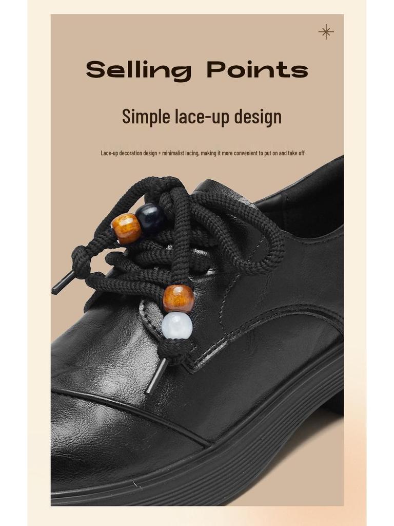 Augusdon Women's Black Lace-up Loafers, British Style, Thick Sole, Autumn 2025 Collection.