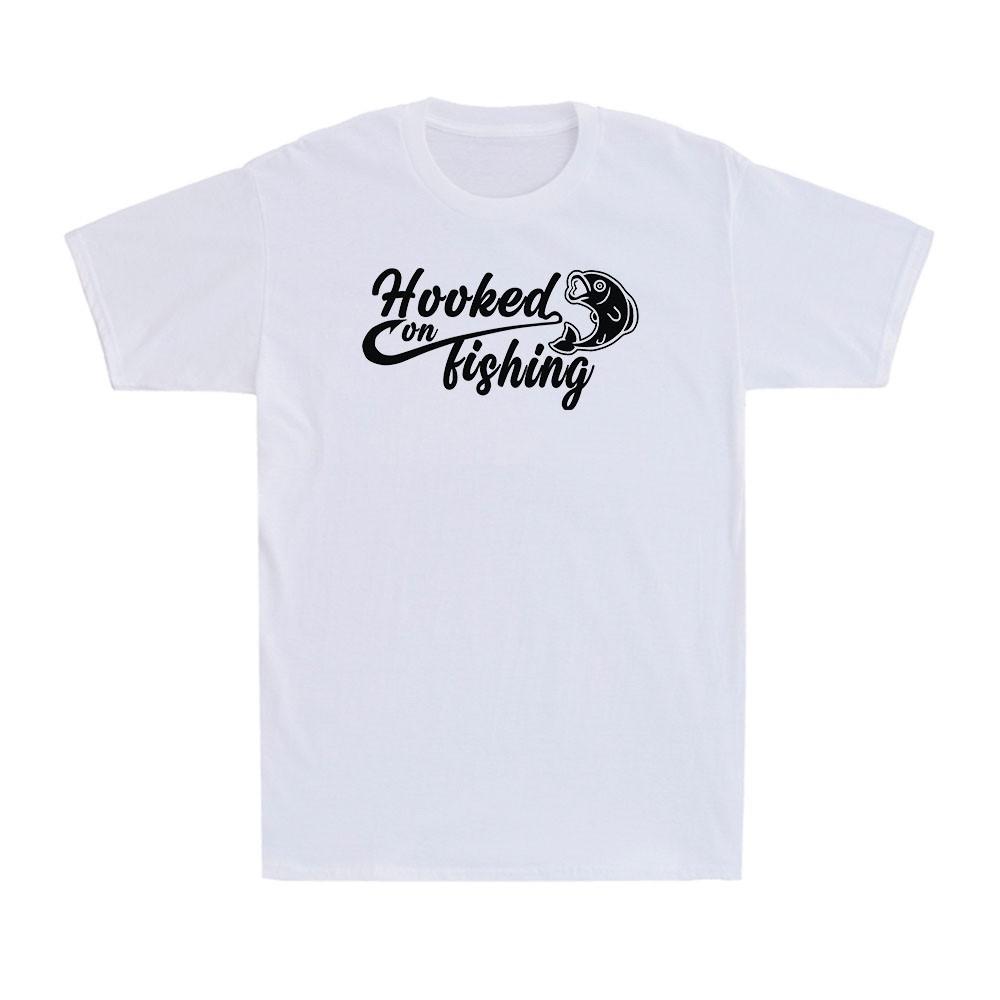 Hooked On Fishing Fish Funny Gift Present For Him Gifts Men's Cotton T-Shirt