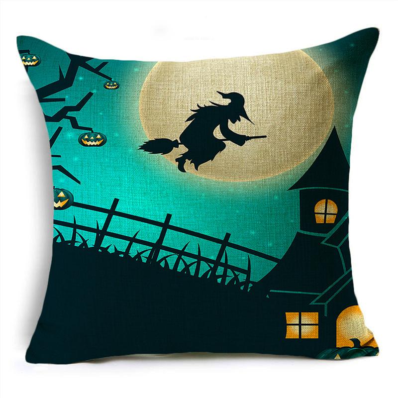 Halloween Pumpkin Lantern Witch Tomb Decoration Pattern Pillow Cover Living Room Dining Room Sofa Cinema Seat Throw Pillow Cover