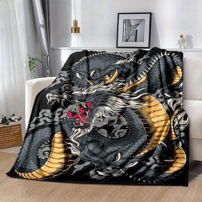 1 Stück Leichte Flanelldecke mit Drachenmuster, Bequeme und Warme Decke, für Camping, Schlafsofa, Couch, Büro, zu allen Jahreszeiten