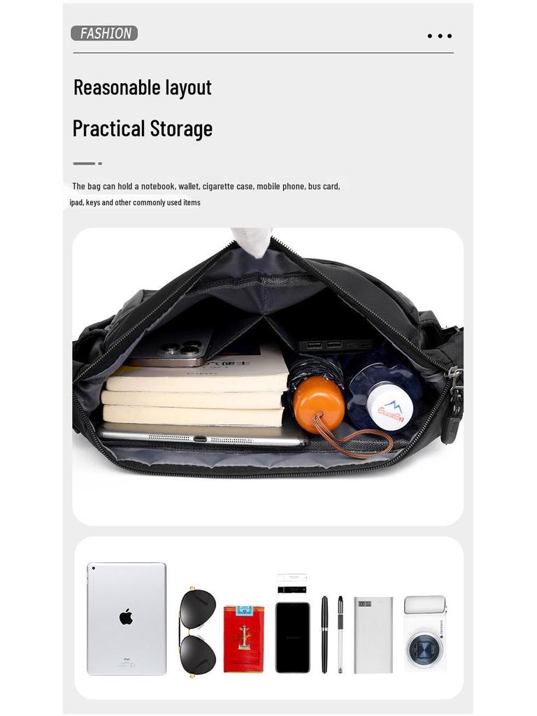 Men's Large Capacity Outdoor Crossbody Bag - Horizontal Style, Solid Color, Lightweight Korean Shoulder Backpack
