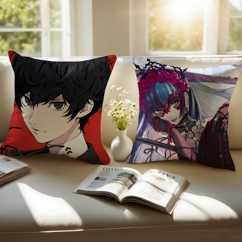 Stylish PPERSONA5 Anime Icons Cushion Cover Pillowcase Antidustmite Invisible Zipper Short Plush Sofa Cushion