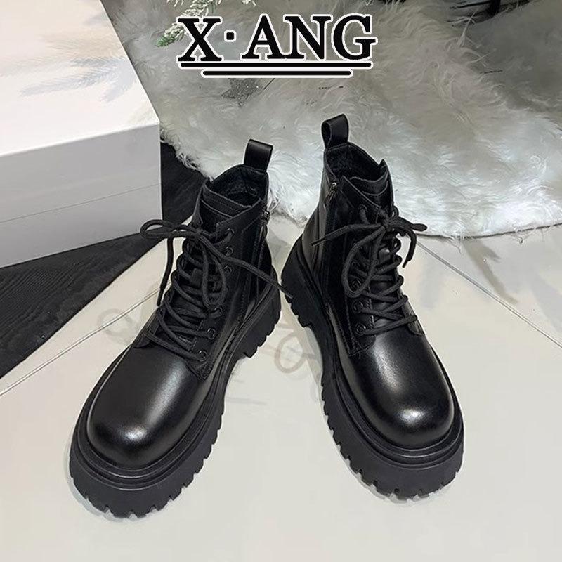 

Fleece thickened snow boots women s warm large cotton shoes autumn and winter new thick-soled heightening leather Martin short boots 40