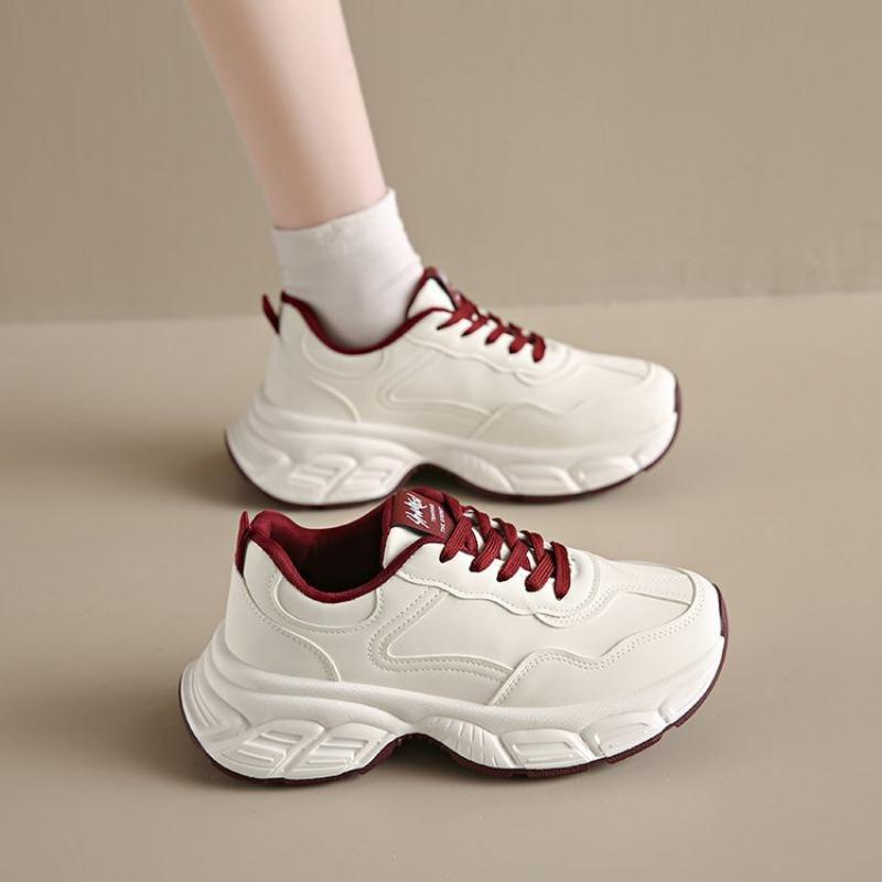 

Spring new sports and leisure little white shoes women s solid color platform dad shoes niche student lace-up women s shoes 35 красный