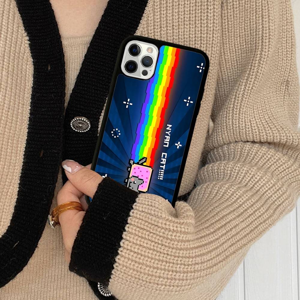 Cute N-Nyan Cat Phone Case For IPhone 16 Pro Max 15 14 Plus 14 13 12 11 17 PC+TPU Cases Back Cover
