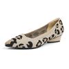 Pointed Toe Shallow Mouth Fabric Flat Bottom Women's Leopard Knitted Soft Bottom Large Shoes Size 34-43