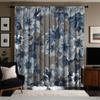 2Pcs Blue & White Floral Print High-Definition Digital Curtains - Double Fan Design, Semi-Transparent, Machine Washable Polyeste
