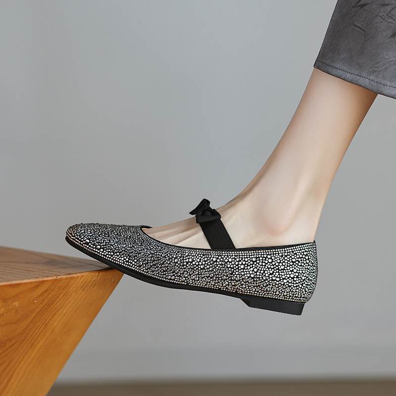Krazing Pot crystal beading Fashion Spring Size 42 41 Low Heels Women round Toe Shoes Ballet Dance Shallow Flats
