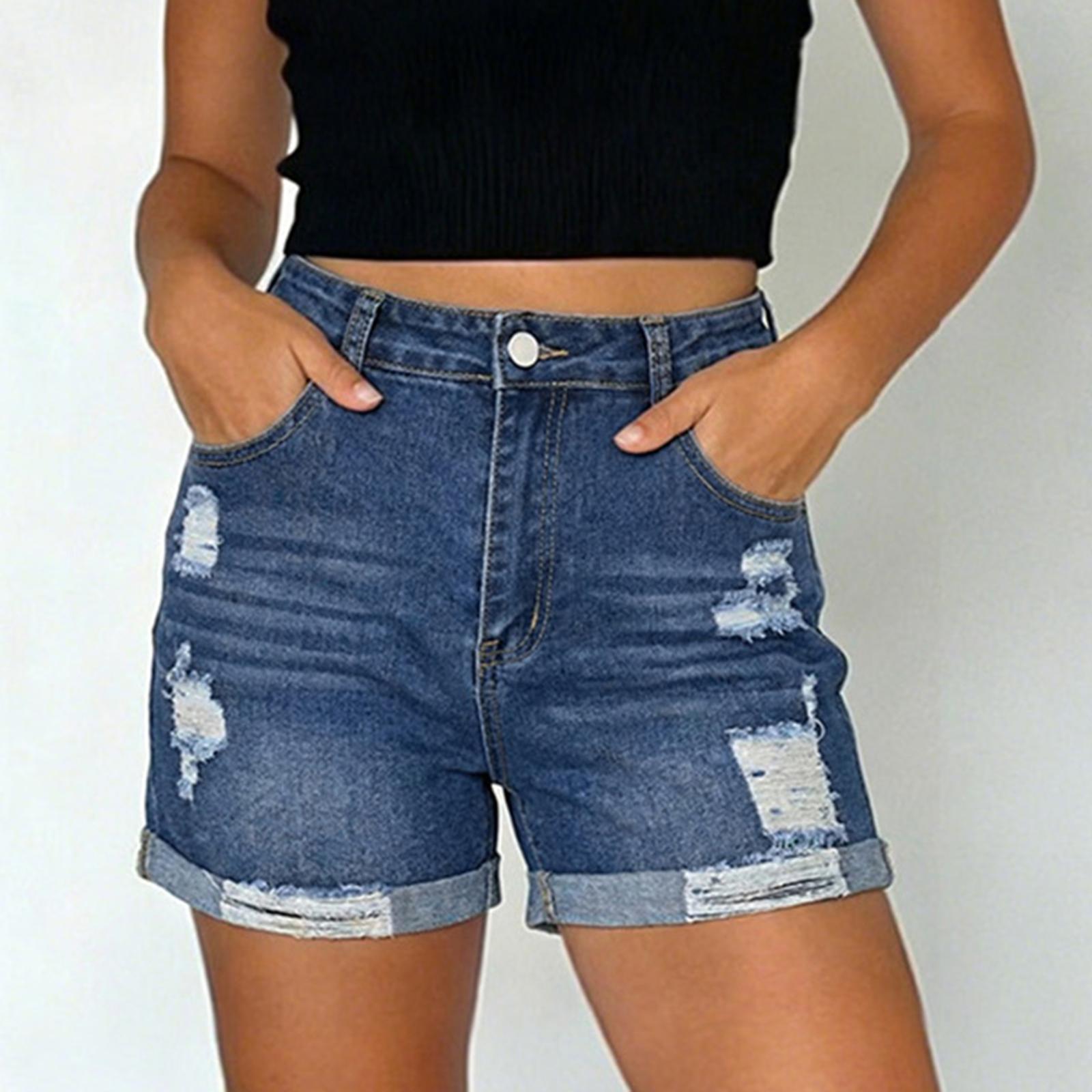 Women s Color Jeans Stretch Slim Fit Distressed Denim Shorts L