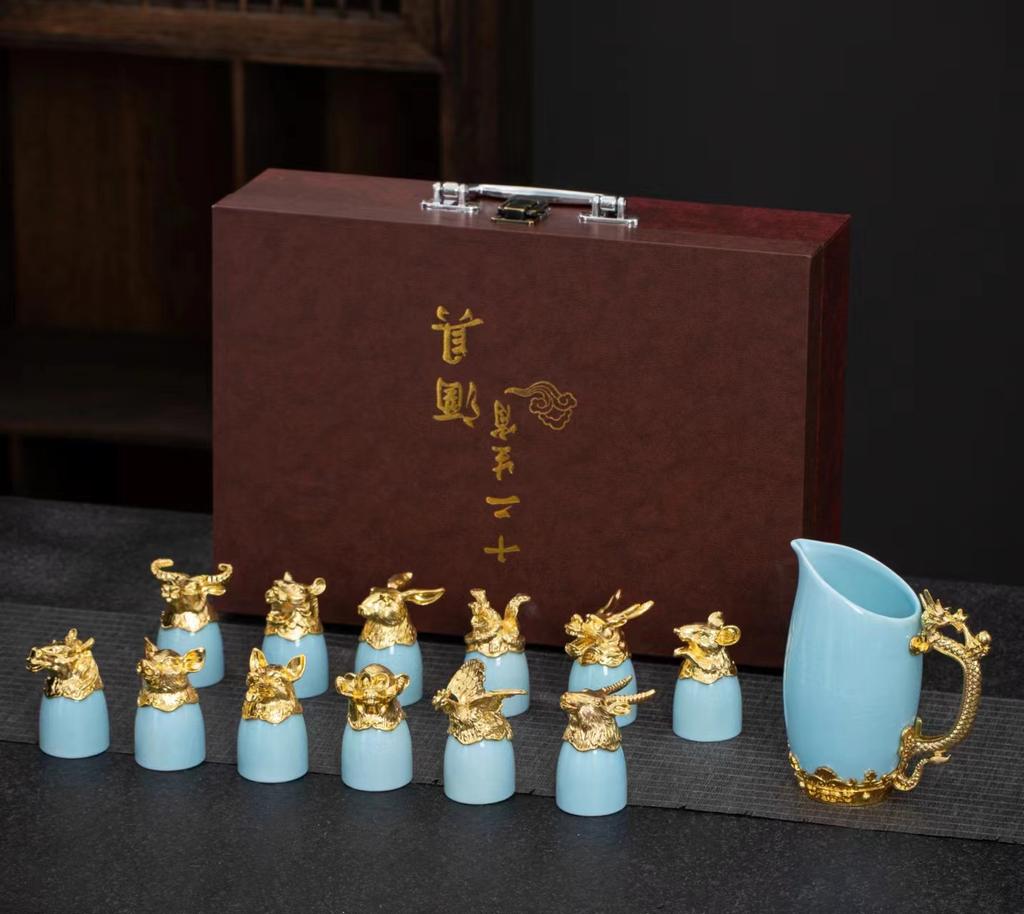 Chinese Zodiac High-end Ceramic Wine Set White Wine Cup Divider Gift Box Home Bar Set Accessories