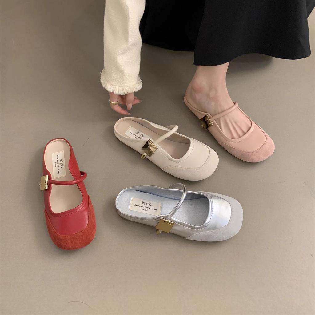 Suding Baotou Halbschuhe Damen Sommerbekleidung Rosa Sandalen Feenwind Französischer Abend Weiche Flache Sohle Muller Flacher Absatz