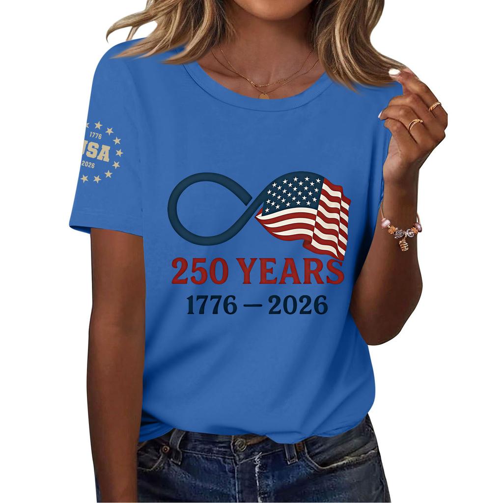 Women's Fashion Casual Printed Short Sleeve Round Neck Pullover Tops