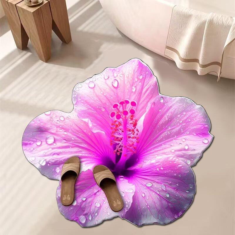 3D Květinový Koberec Koupelnový Absorpční Domácí Protiskluzový Odolný vůči Nečistotám Snadno Udržovatelný Předložka