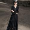 Lanser 2026 Frühling Französisches Retro-Spitzen-V-Ausschnitt-Langkleid