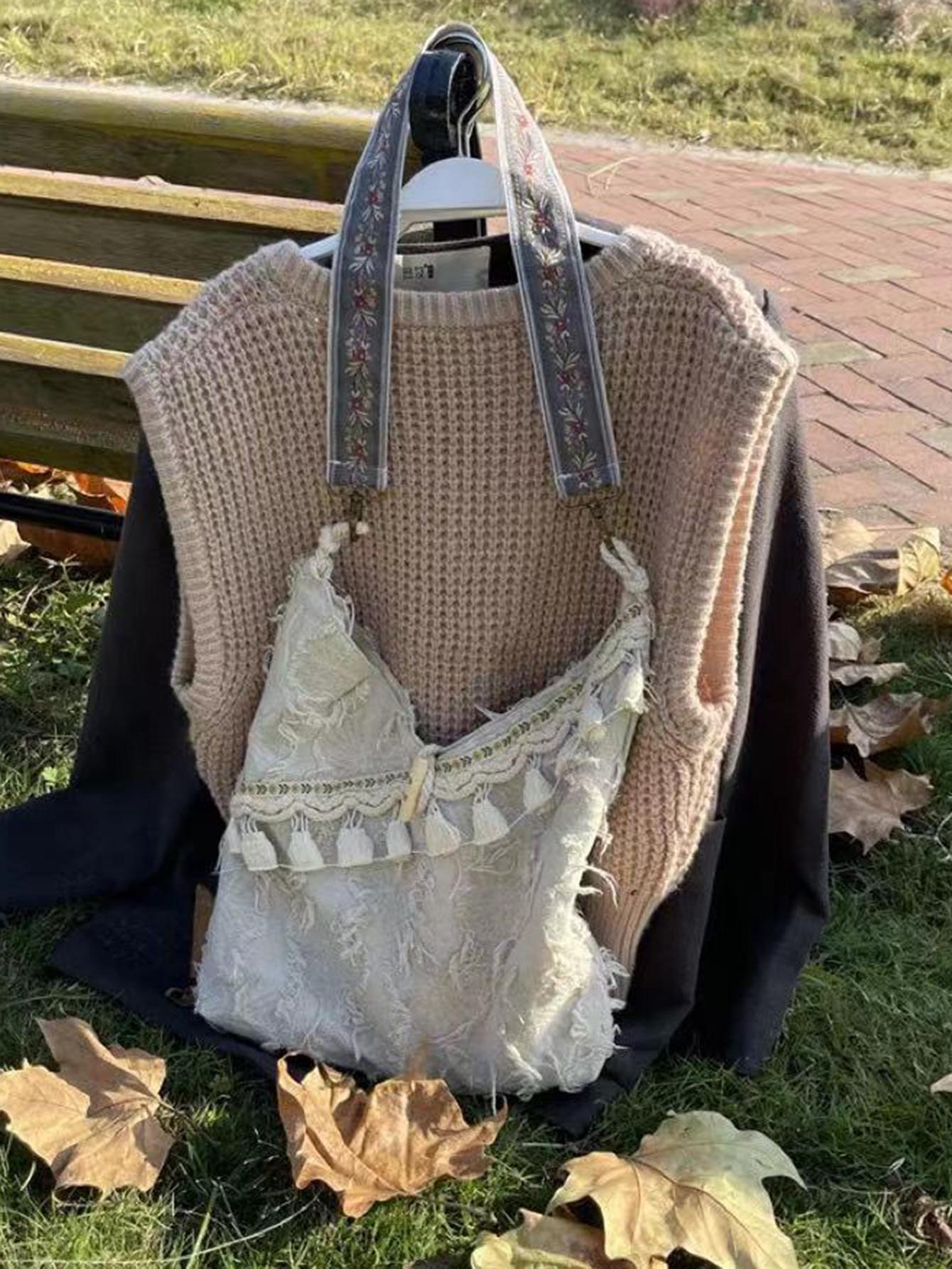 

Возврат к естественному этническому стилю, универсальная, простая пряжка с бахромой, косая сумка на одно плечо Niche, вместительная тканевая сумка