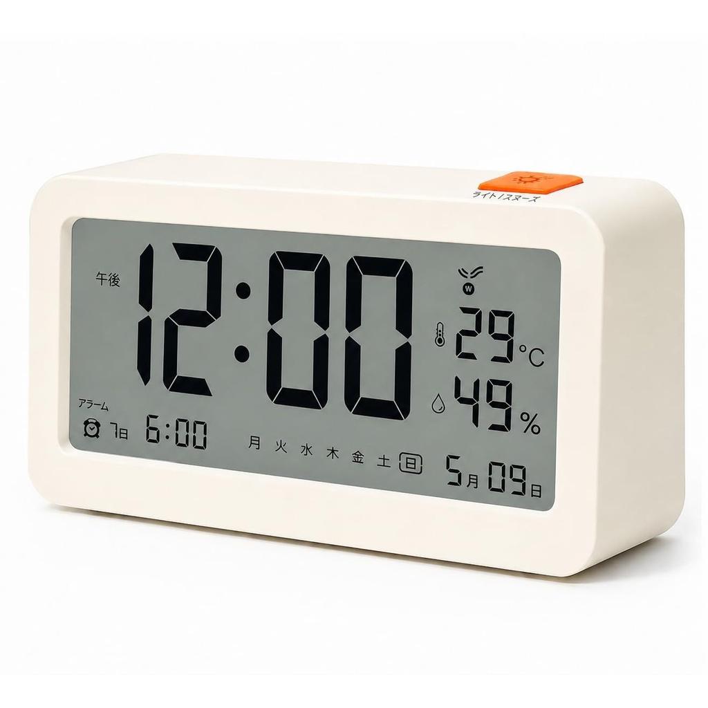 Kooco Radio Clock Desk Digital Alarm 12 24 Hour Week Date Temperaturehumidity Display Large Character Snooze Visible Night Multifunctional Easy Set