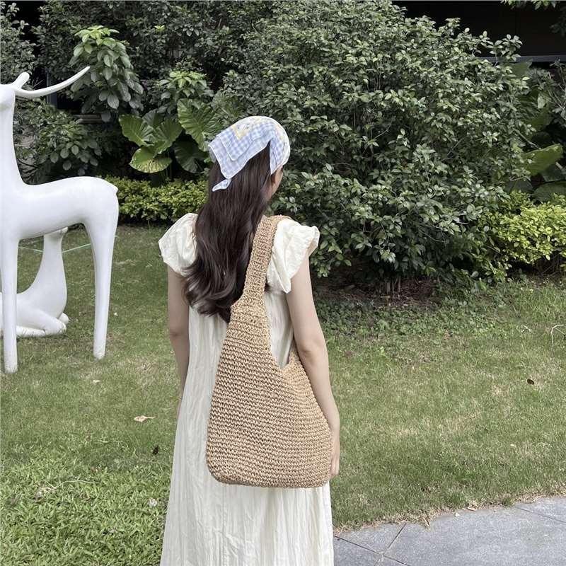 Wind Large Capacity Shoulder Straw Bag Women's Summer Seaside Vacation Beach Woven Bag Straw Bag Lazy Wind  New