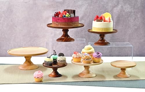 Swanson Shoji Wooden Cake Stand, Medium, Rubberwood, 21.5cm Diameter x 9.5cm Height, Compote Dish, Natural, KS-105