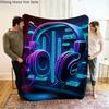 Live Music Neon Headphones Printed Flannel Blanket Perfect for Sofa Office Bed Travel Sleep Read Relax Camping Four Season Use