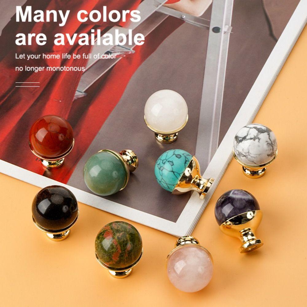 Multiple Colors Drawer Pull Handles Single Hole Electroplate Cabinet Knobs Decoration Brass and Marble Light Luxury