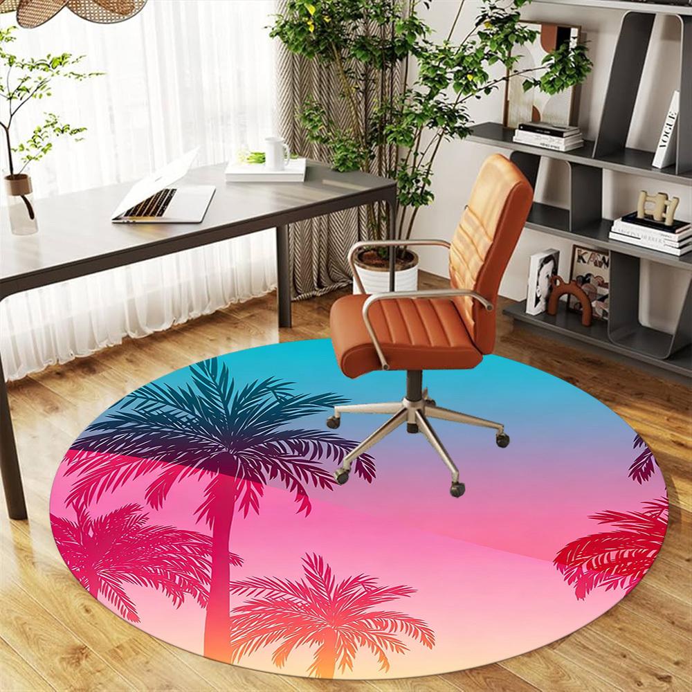 1pc palm trees sunset Round Chair mat office Area Rug - Non-Slip, Floor Mat for Office, Bedroom, and Indoor Decor p127258