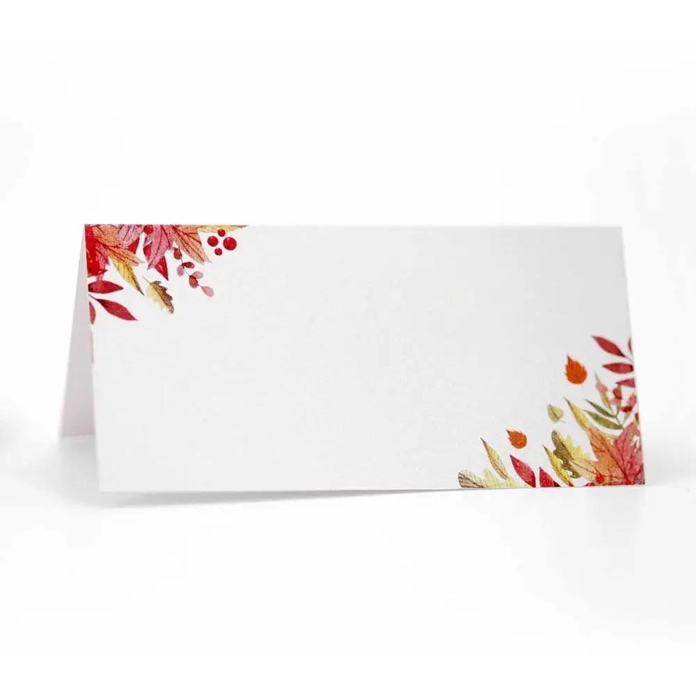 10pcs Simplicity Green Leaf Table Place Cards Folded Cards Blank Printing Gift Cards Paper Tented Name Card Weddings
