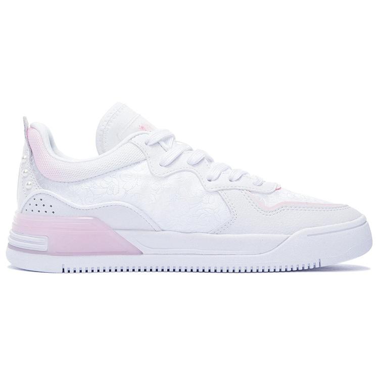 New LiNing Wave V1 Cherry Blossom Limited Edition Anti Slip Wear Resistant Low Top Skateboard Shoes Women's White Pink AGCS182-3