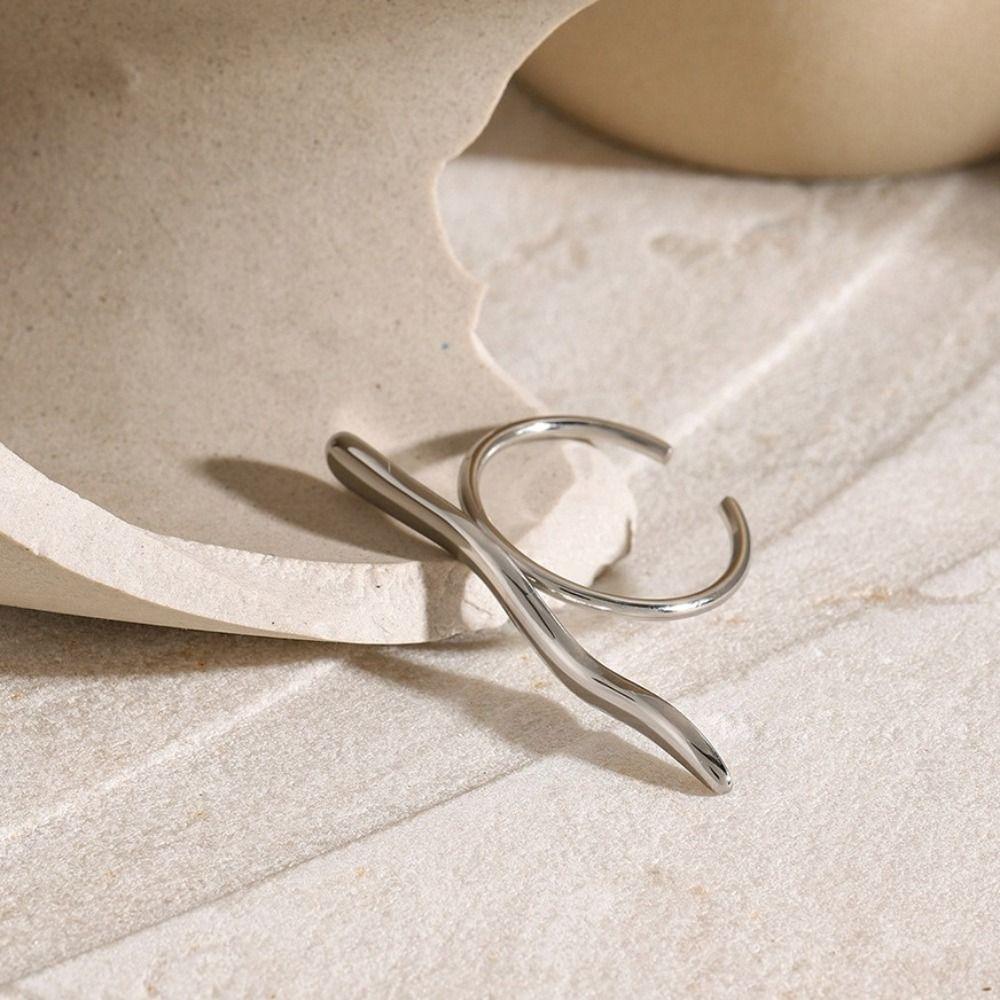 Personality Simple Corrugated Open Ring Classy Simple French Open Ring Fashion Wavy Open Ring серебряный