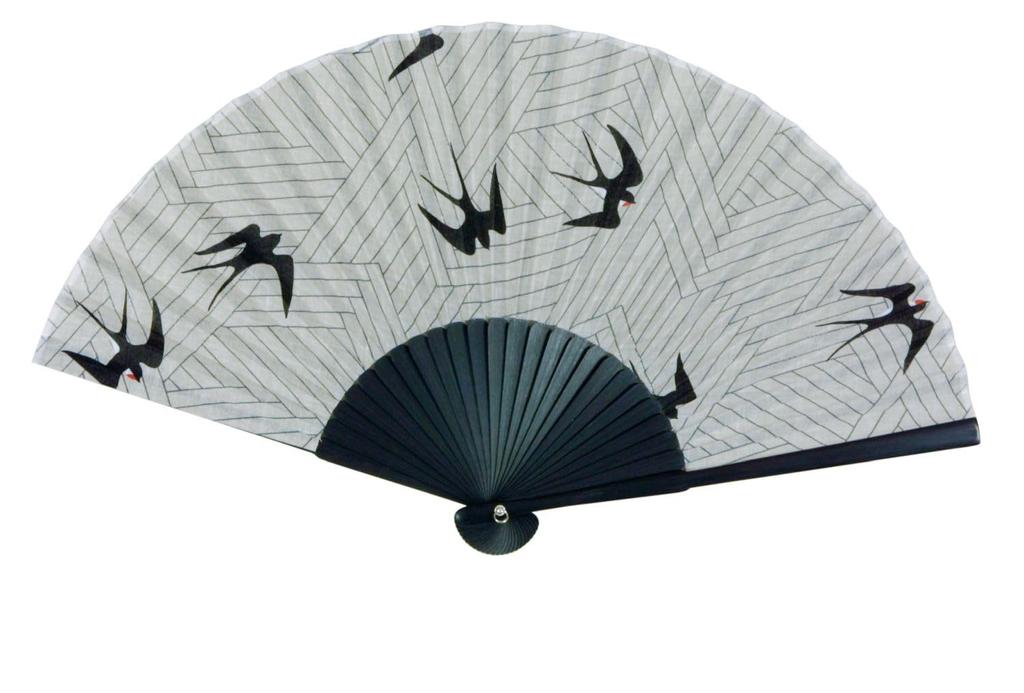 Yamamoto Jin Shoten Folding Fan with Swallow Beige Japanese Inbound Souvenir Banana-style Design, [4089-B] Pattern,