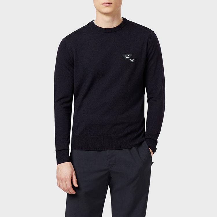 Emporio Armani Solid Color Small Pattern Casual Crew Neck Long Sleeve Sweater Men Sweater Black 3H1MXB-1MVQZ-999