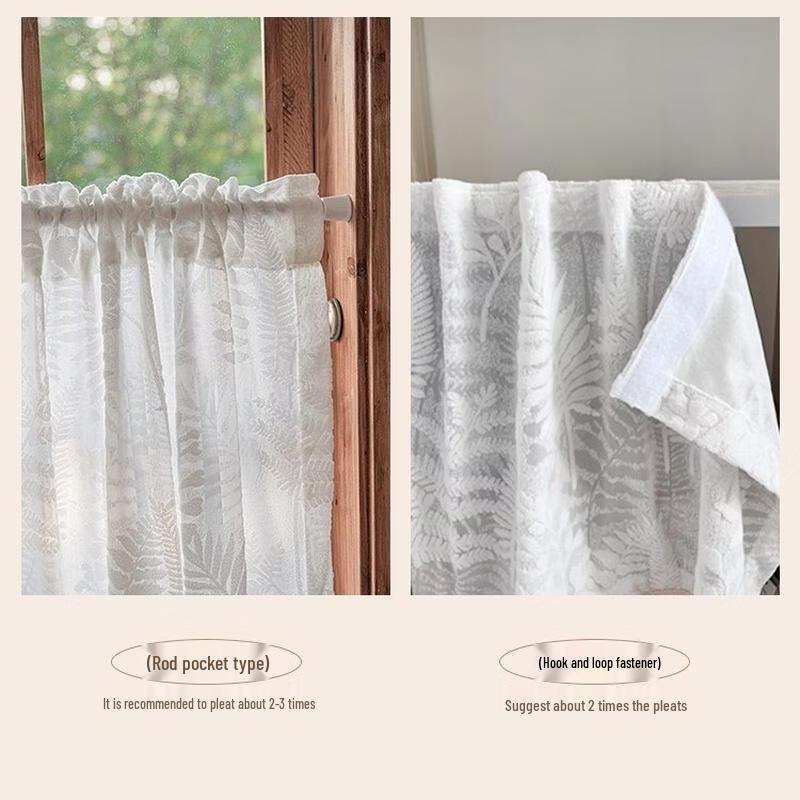 SEE KEAN Soft Fabric Cabinet Curtain, Off-White with Green Pom-Pom Tassels