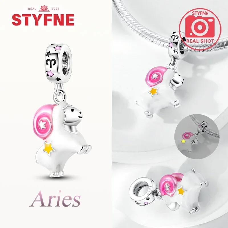 Original Copper Cute Aries Cartoon Constellation Red Cancer Luminous Pisces Charm Beads Fit Bracelet Girl Diy Gift Accessory