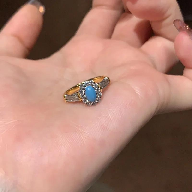 Pierścionki turkusowe z serii kwiatowej dla kobiet Lekki luksus inkrustowany cyrkonią modny urok kreatywny pierścionek styl dla par cyrkonia