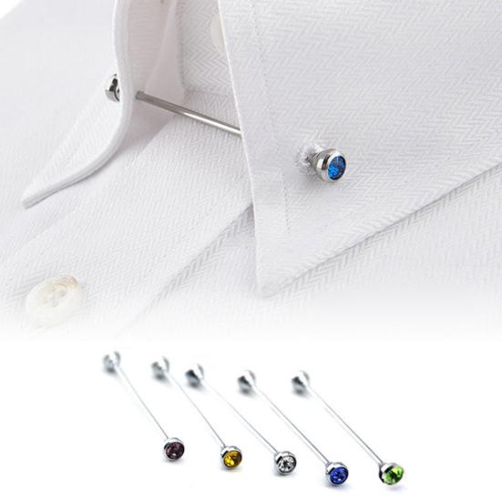 Men's Formal Shirt Collar Pin Rhinestone Bar Clasp Clip Barbell Lapel Stick