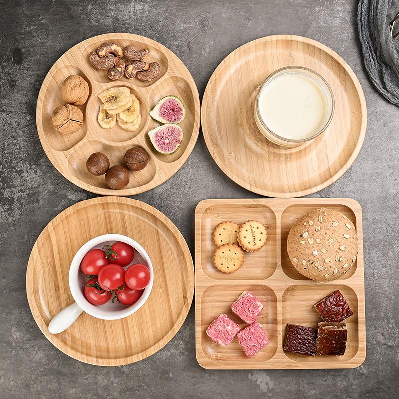 Bamboo Round 5 Compartment Serving Tray, Ideal for Snacks, Fruits, Nuts, Wooden Plate with Dividers for Party Platters Dropship