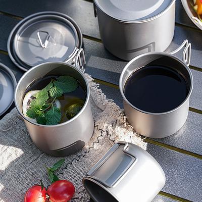 Camping Pure Titanium Cup, Easy To Fold Portable Mug, with Heat-resistant Handle, Lightweight Outdoor Picnic Tableware