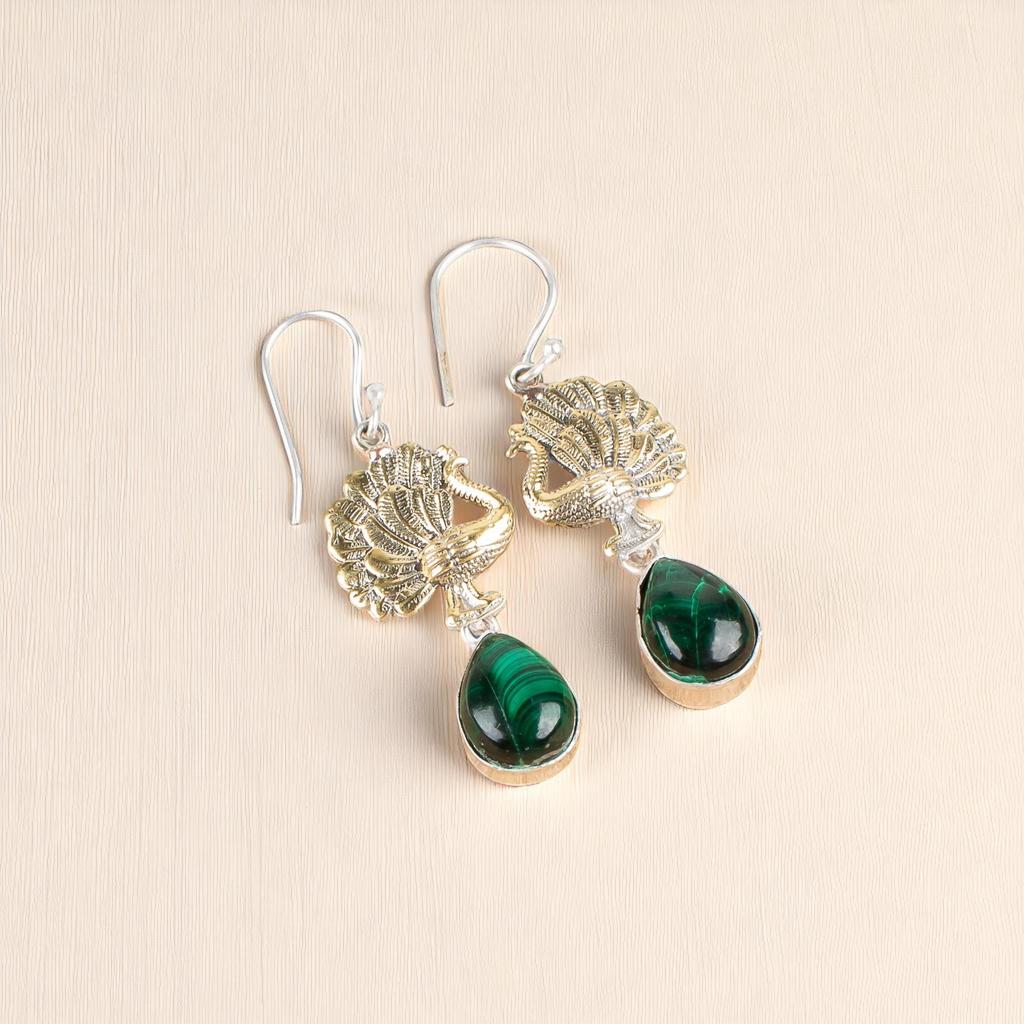 Natürlicher Malachit Edelstein 925 Sterlingsilber Schmuck Handgefertigte Ohrringe 2,20" EE-44-24