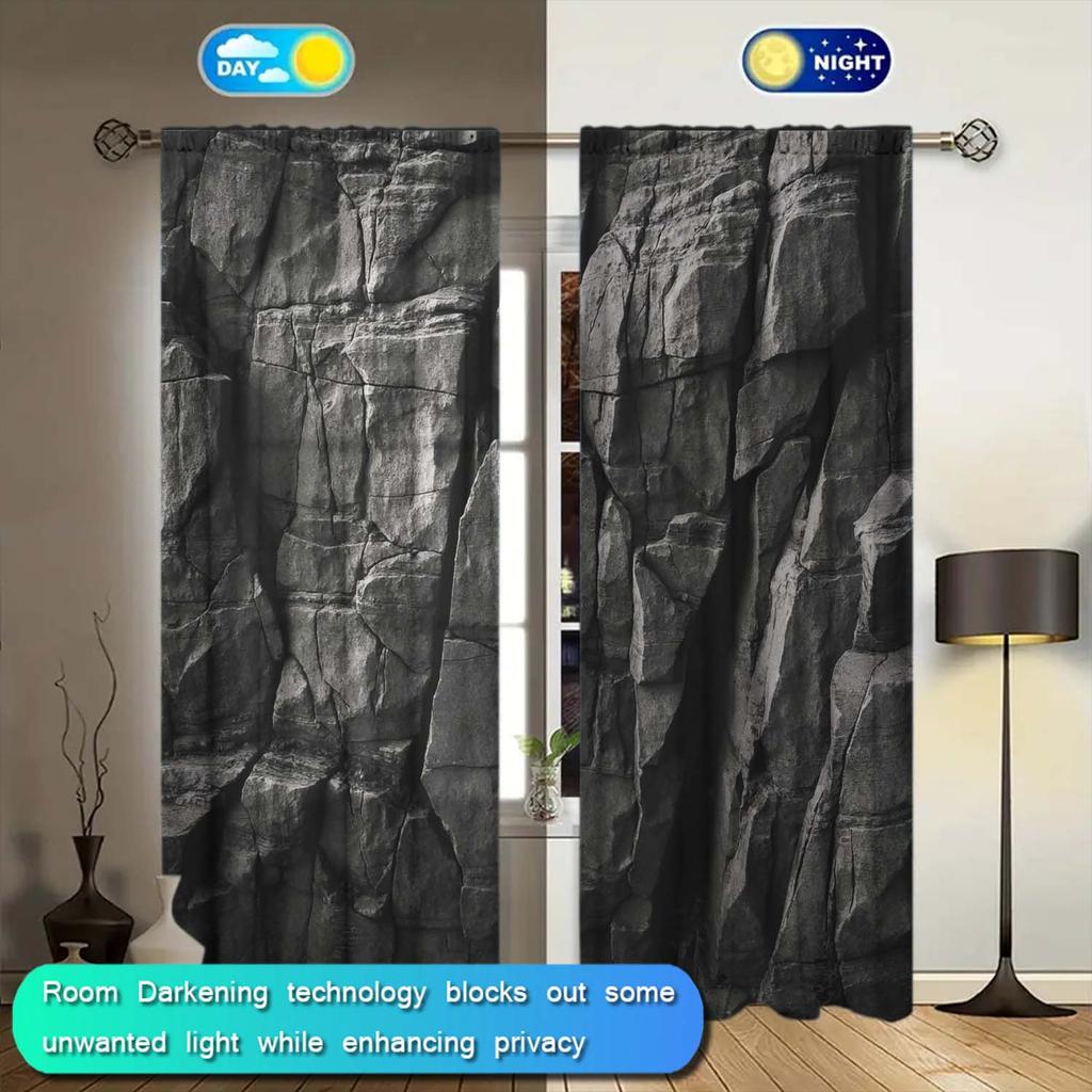 2 Panels Next-generation Rock Pattern Window Curtains   Distinctive Printed Curtains   Suitable for Gifting To Family and Friends