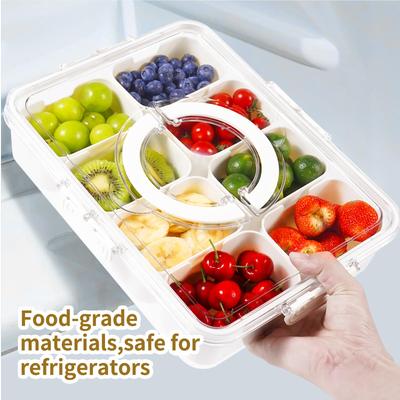 Boîte Snackle avec couvercle, 8 compartiments, plateau de service portable divisé avec couvercle pour bonbons, légumes, biscuits, noix