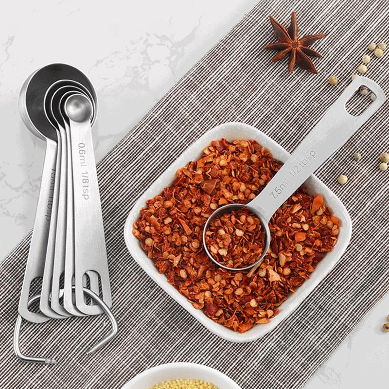 6-teiliges Edelstahl-Messlöffel-Set Esslöffel Messen Kaffeepulver Gewürzlöffel Kaffeeschaufel Backen Küchenzubehör