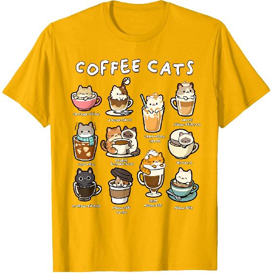 Cute Coffee Cats Kawaii Pun Funny Cat Lover Barista T-Shirt