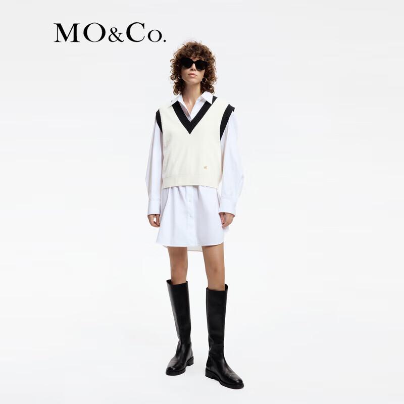 MO&Co. Women's College Style Knit Shirt Dress Two-Piece Set