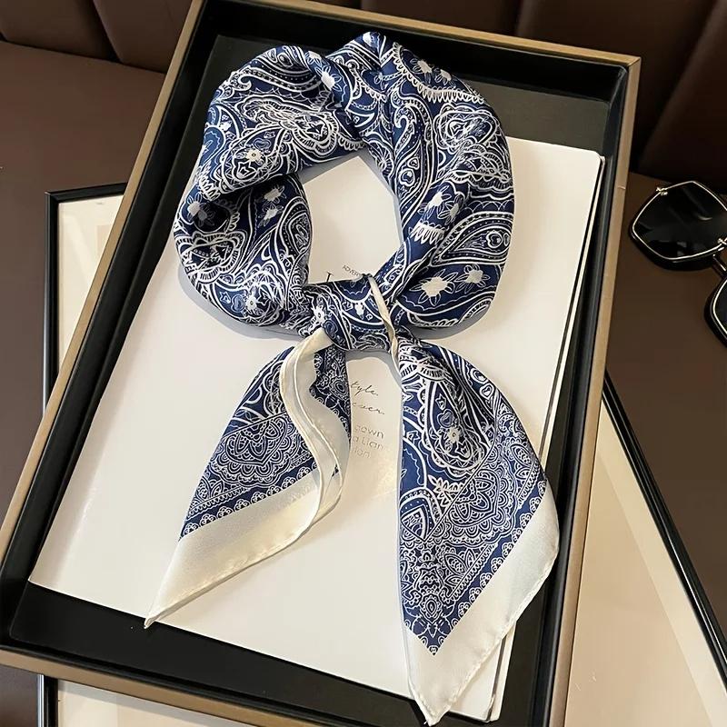 Luxury Chain Print Small Square Scarf Simulated Silk Thin Neck Scarf Fashion Sunscreen Headscarf For Women 70x70cm
