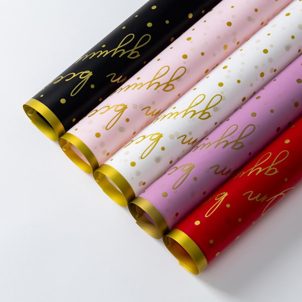 20Pcs/Lot 56x56cm Gold Edge Dot Flower Wrapping Paper Valentine's Day Love Floral Bouquet Wrapping Paper Waterproof Gift Papers