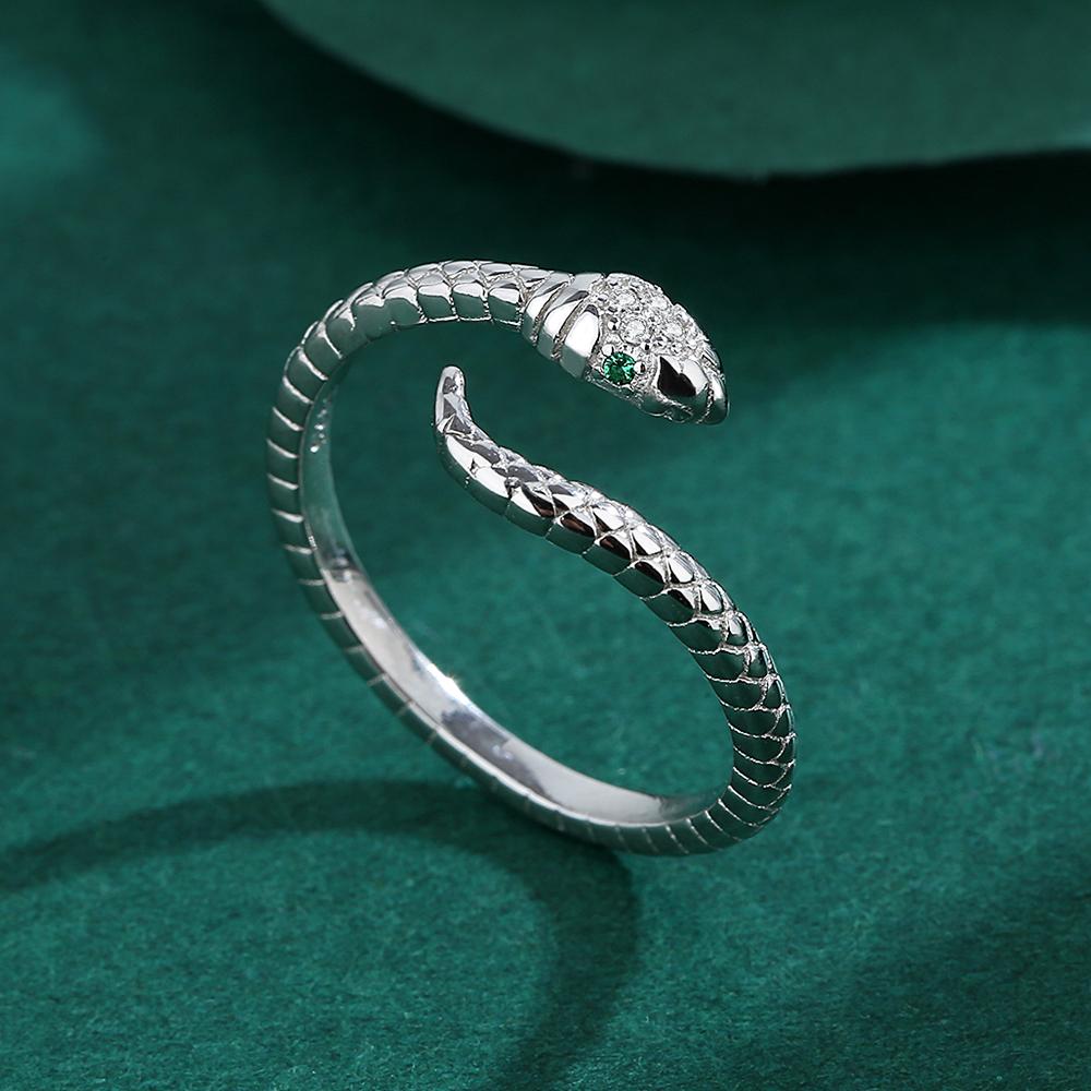 Modischer Schlangenkopf-Paarring für Damen, Smaragd-Diamant, Original-Sterlingsilber, Valentinstagsgeschenk, Schmuck aus Sterlingsilber