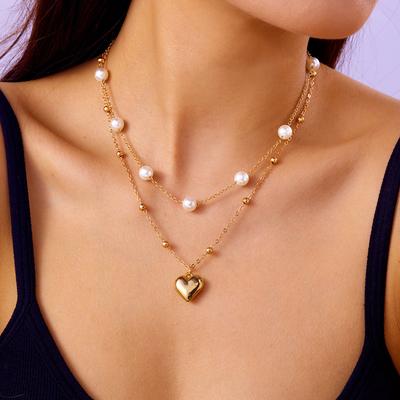 Collar de perlas doble amor nuevo explosión de celebridad de Internet temperamento elegante cadena para la clavícula versátil cadena para el cuello de alto nivel